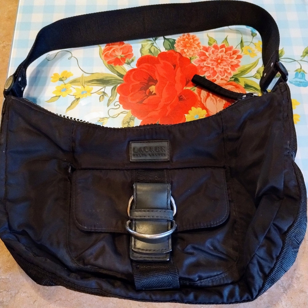 Women’s Lauren Ralph Lauren Solid Black Nylon Shoulder Bag Purse